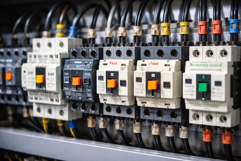 Elektrik panosunda sıralı kontaktörler ve kompakt şalterler
