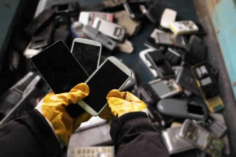 Geri dönüşüm için toplanmış eski cep telefonları